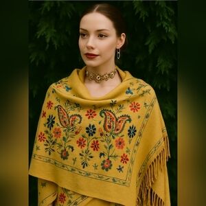 Fashion Embroidered large Paisley Wool /viscose Rugs Shawl Scarf Size 72''x28''